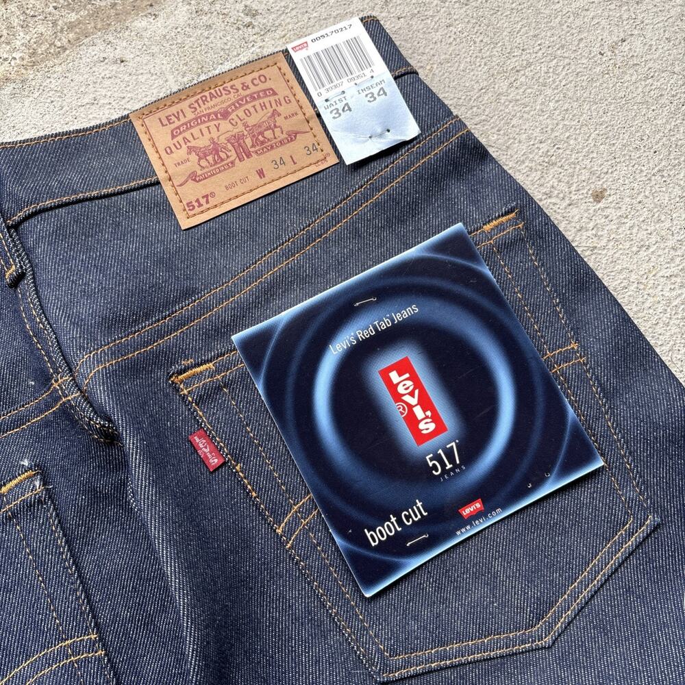 VINTAGE 90s Levis 517 Jeans Mens 34x34 Blue Denim Bootcut RAW Deadstock NOS USA - Picture 5 of 16